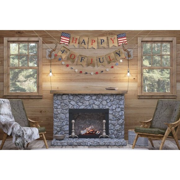 Patriotic Burlap Bunting Banner Happy 4th of July Star Garland Independence Day - Picture 5 of 9